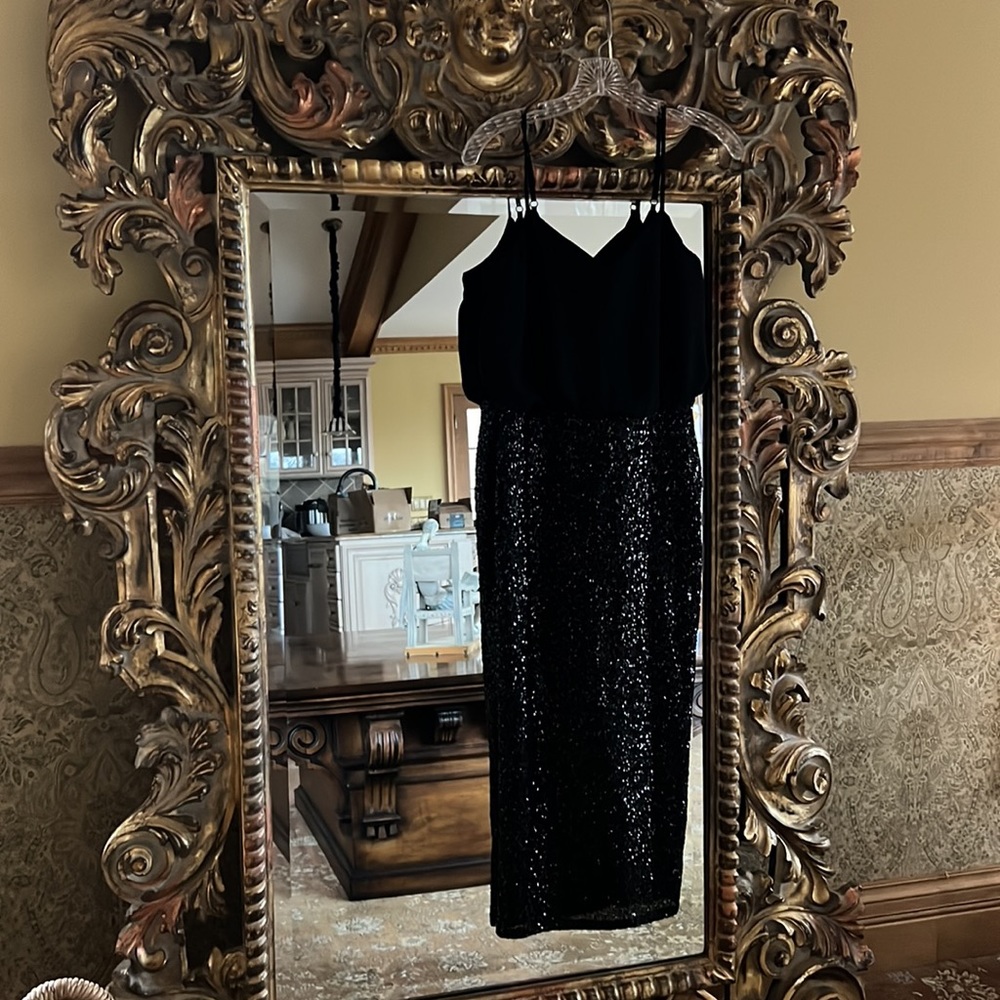 Black sequin sleeveless midi dress ASOS size 6 tall